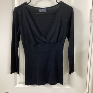 Michael Stars Black Wrap Fitted Blouse 3/4 Sleeve